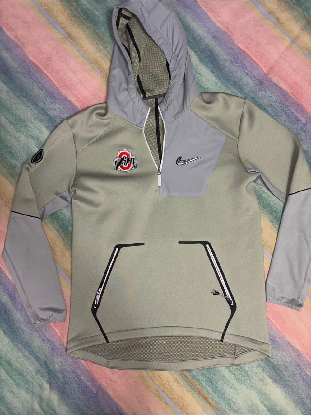 Nike OSU Buckeyes therma Fit 1/4 zipper hoodie media day playoff gray M jacket